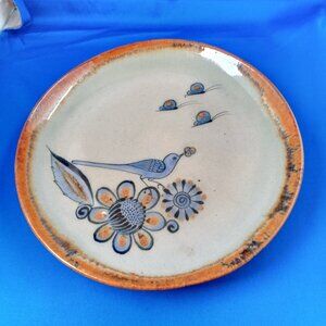 Tonala Mexico 9 1/2'' plate bird, flowers, butterflies gray & blue signed